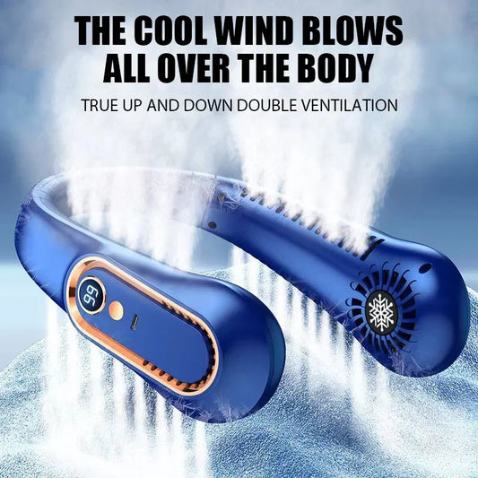 Bladeless Neck Fan with Digital Display – USB Rechargeable, 3-Speed Portable Air Cooler
