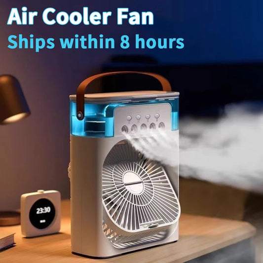 3-in-1 Portable Air Cooler Fan – Humidifier, Fan & AC with 7-Color LED & 600ml Tank