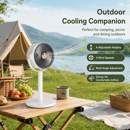 3-in-1 Modern Air Circulator Fan 5 Speeds 4 Heights Quiet Portable Pedestal Stand Fan USB-C for Home Bedroom Office RV Camping