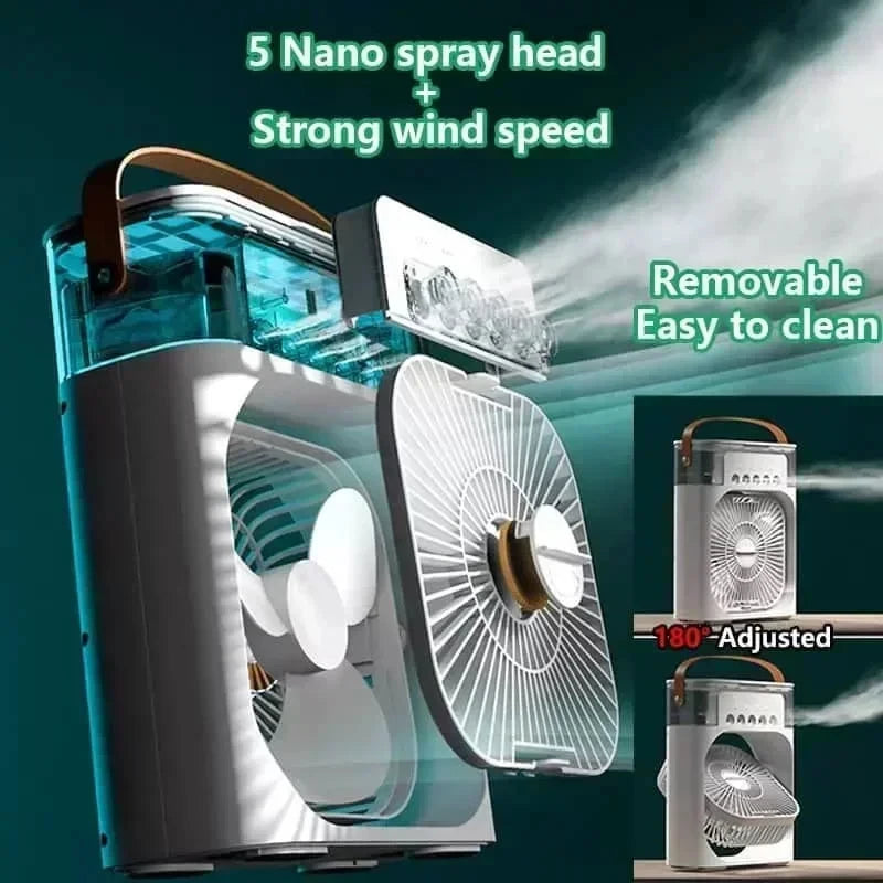 3-in-1 Portable Air Cooler Fan – Humidifier, Fan & AC with 7-Color LED & 600ml Tank
