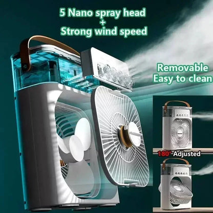 3-in-1 Portable Air Cooler Fan – Humidifier, Fan & AC with 7-Color LED & 600ml Tank
