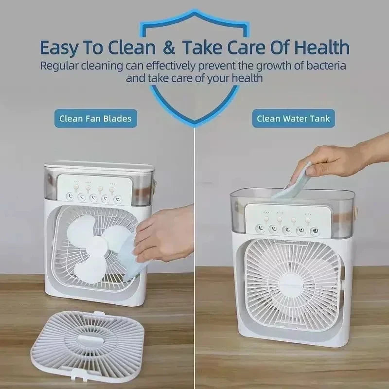 3-in-1 Portable Air Cooler Fan – Humidifier, Fan & AC with 7-Color LED & 600ml Tank