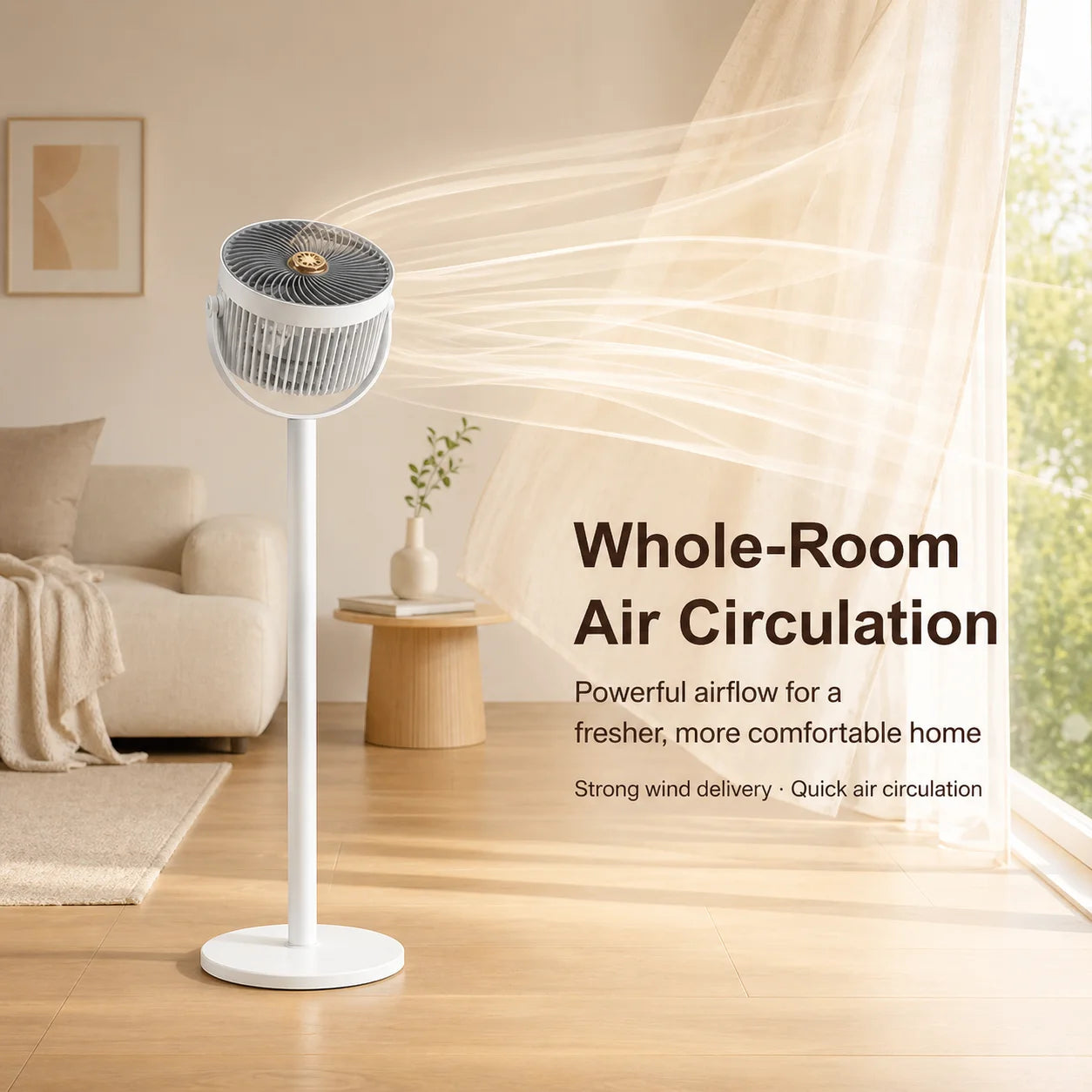 3-in-1 Modern Air Circulator Fan 5 Speeds 4 Heights Quiet Portable Pedestal Stand Fan USB-C for Home Bedroom Office RV Camping