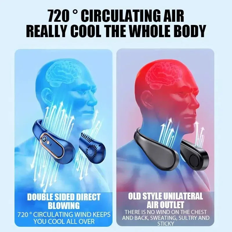 Bladeless Neck Fan with Digital Display – USB Rechargeable, 3-Speed Portable Air Cooler
