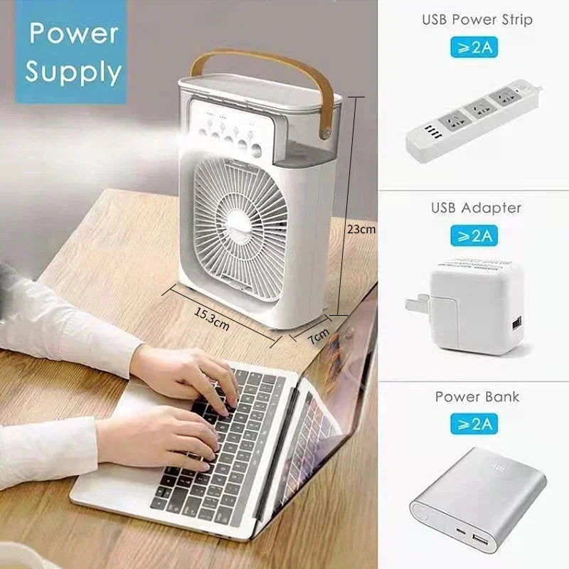 3-in-1 Portable Air Cooler Fan – Humidifier, Fan & AC with 7-Color LED & 600ml Tank