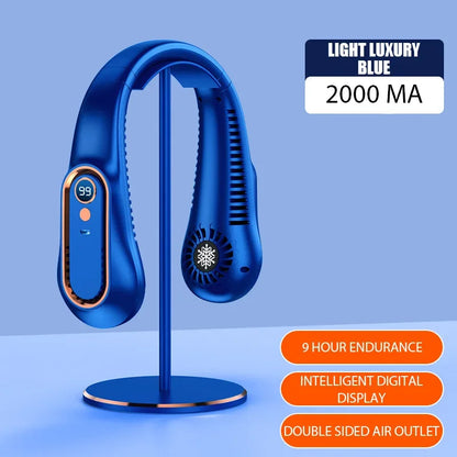 Bladeless Neck Fan with Digital Display – USB Rechargeable, 3-Speed Portable Air Cooler