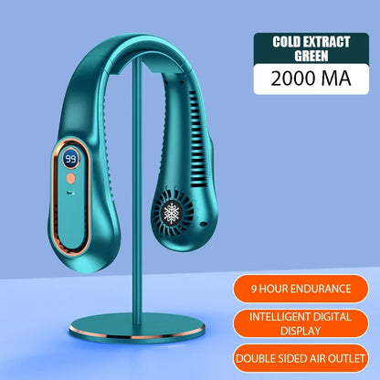 Bladeless Neck Fan with Digital Display – USB Rechargeable, 3-Speed Portable Air Cooler