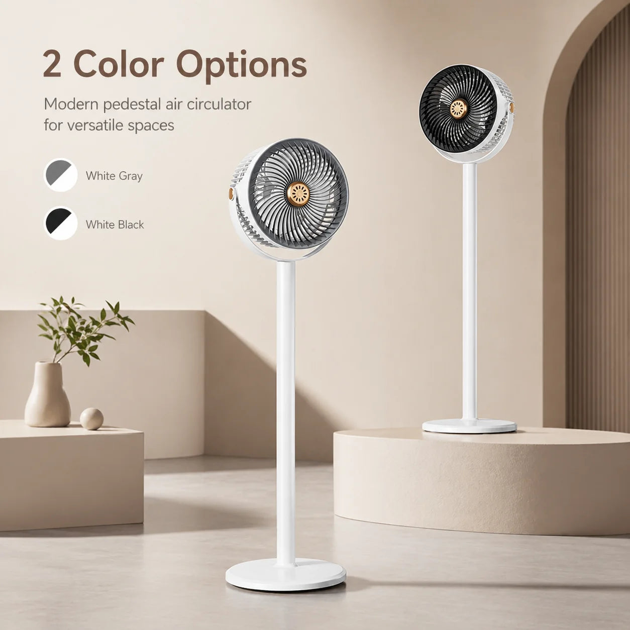 3-in-1 Modern Air Circulator Fan 5 Speeds 4 Heights Quiet Portable Pedestal Stand Fan USB-C for Home Bedroom Office RV Camping