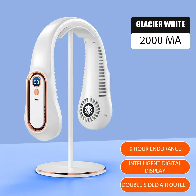 Bladeless Neck Fan with Digital Display – USB Rechargeable, 3-Speed Portable Air Cooler